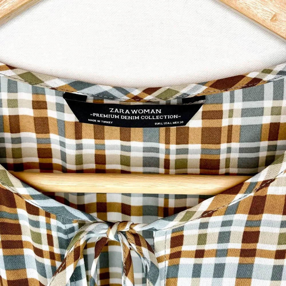 Zara Printed Plaid Dress with Full Skirt and Flutter Sleeves - Picture 6 of 6